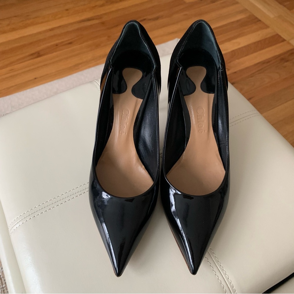 Chloe Black Patent Suede Pump
